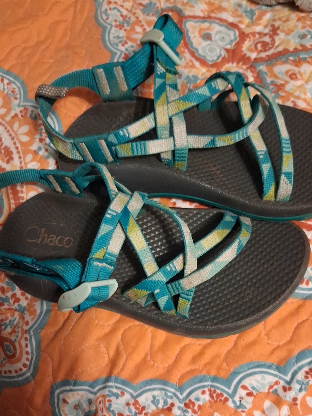 Chaco Girls Teal and Light Green Strappy Sandals